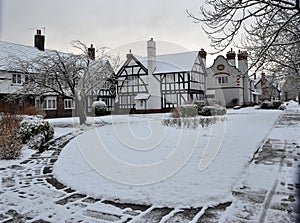 The winter street in Port Sunlight .UK