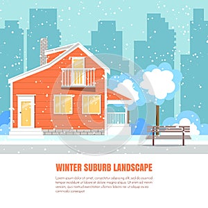 Winter suburb horizontal banner Flat style