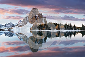 Winter Sunburst peak and lake is located on the Great Divide, on the British Columbia/Alberta border in Canada. Most popular place