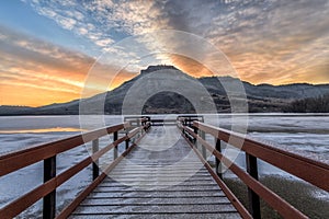 Winter Sunrise at Flatiron Reservoir located in Loveland, Colorado in Larimer County
