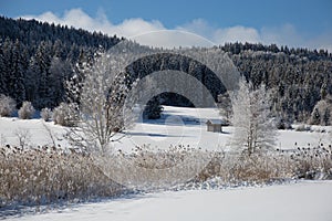 Winter sunrise at the lake Weissensee