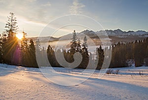 Winter sunrise in the mountains