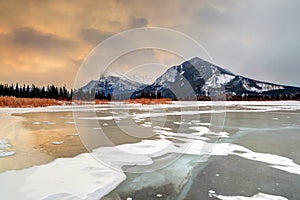 Winter Sunrise Over Frozen Vermilion Lakes in Banff National Par