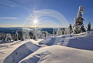 Winter sunrise in Raztocka Hola in Low Tatras mountains