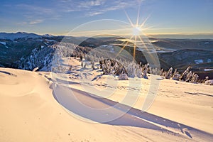 Winter sunrise in Raztocka Hola in Low Tatras mountains