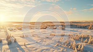 Winter Sunrise: A Serene Village Landscape In Rural Finland