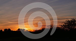 Winter sunset across a west country moorland