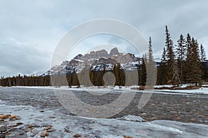 Winter sunset at Castle Mountain, Banff National Park, Travel Alberta, Radium Hot Springs, Canada,Canadian Rockies,Rocky Mountains