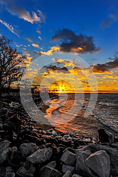 Winter sunset on a Chesapeake Bay beach