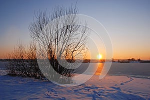 Winter sunset by the lake