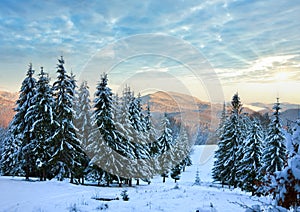 Winter sunset mountain landscape