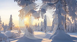 winter sunset in the mountains, sunset in the mountains, winter scene in the forest, winter in mointain forest, winter seasone