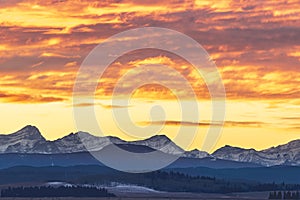 Winter sunset over the Canadian Rockies