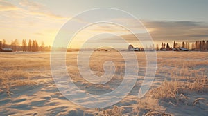 Winter Sunset Over Snowy Field: Villagecore In 8k Resolution