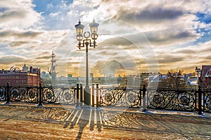 Winter sunset on the Patriarchal bridge in Moscow