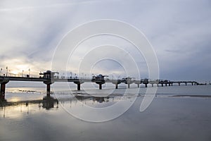 Winter sunset on the pier in Miedzyzdroje