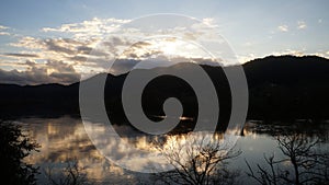 Winter sunset reflecting on Waikato river