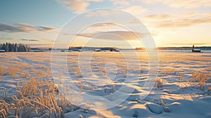 Winter Sunset In Rural Finland: A Scenic 32k Uhd Vray Image