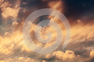 Winter sunset sky with dramatic clouds