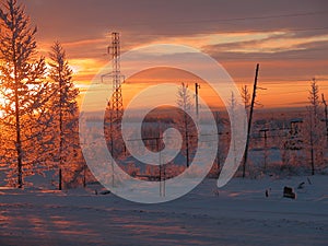 Winter sunset in the tundra