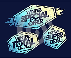 Winter super sale rubber stamps vector mockups - winter special offer, winter total clearance