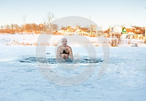 Winter-swimmer ice-hole at lake