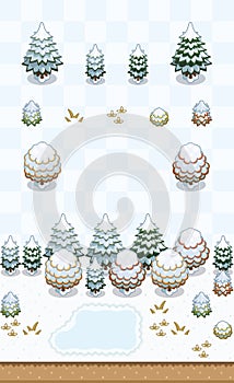 Winter Temperate Forest Plants Set Medium Snow