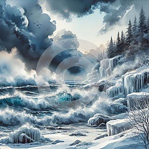 Winter Tempest on the Shore