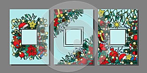 Winter templates set with plants with birds