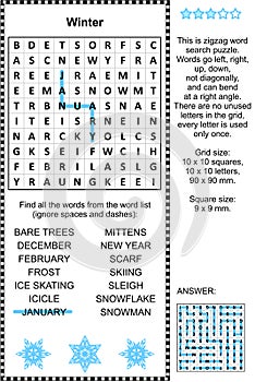 Winter themed wordsearch puzzle