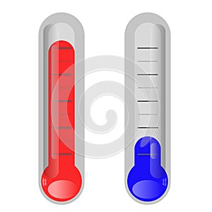 Winter thermometer. Summer thermometer. Thermometers that show cold and heat. Vector flat design