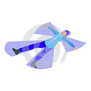 Winter time fun snow angel icon isometric vector. Snow fall