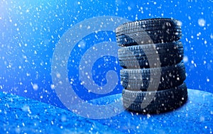 Winter tires. Banner with copy space for your text