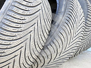 Winter tires for car close up