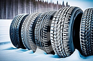 Winter tires for a car in the snow