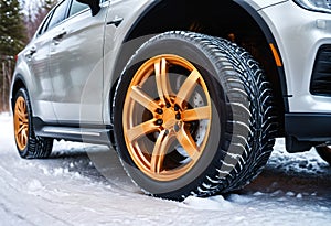 Winter tires on a car in snow. Generative AI