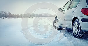 Winter tires driving in the snow