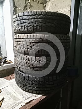 Winter tires are in garage. Replacement cutting for cars