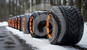 Winter tires providing optimal traction on snow covered road in freezing weather conditions