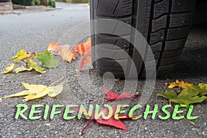 Winter tires with text reifenwechsel, in english tire change