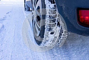 Winter tires with tread in the snow