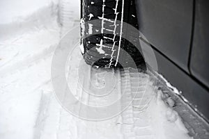 Winter tires on the wheel of a car