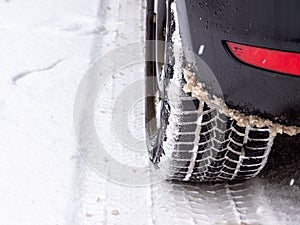 Winter tires in winter with snow