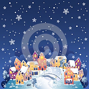 Winter town at night