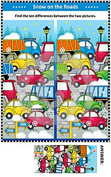 Winter traffic jam find the differences picture puzzle