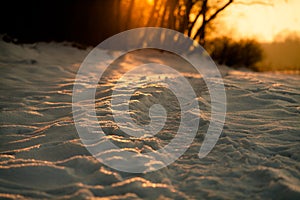 Winter trail at sunset