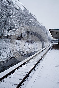 Winter train station frozen