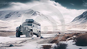 Winter travel offroad with 4x4 vehicle marvelous. Al generated