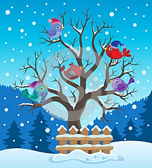 Winter tree with birds theme image 2