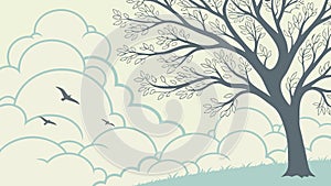Winter Tree in Sparse Landscape, vector design Generative AI